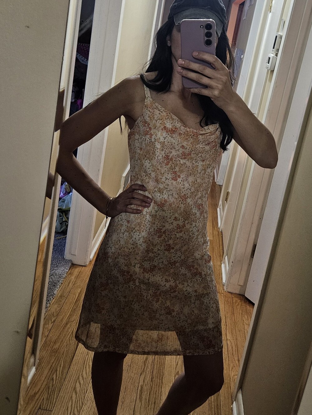 Sage Sheer Floral Slip Dress in Cream and Peach